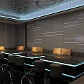 Modern Luxurious KTV Interior Design With Black Tables Sofas Large Screen TV And Lighting 3d model