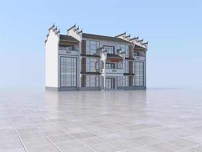 Traditional Chinese Architecture With Multi story Structure And Elegant Eaves Modern Glass Windows 3d model