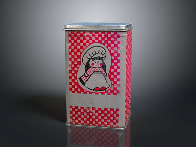 Red Checkered Metal Tin With Cartoon Snowman Design For Household Storage 3d model