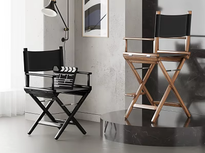 Modern Black and Wooden Dining Chairs with Cross-Legged Design in Minimalist Grey Interior Space 3d model