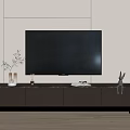 Modern TV Stand with Flat Screen TV Decorative Vase Rabbit Figurine in Minimalist Living Room