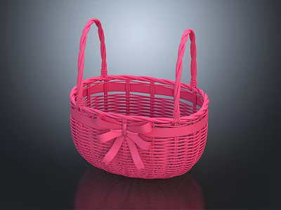 Pink Wicker Basket With Decorative Bow For Home Storage And Organizing 3d model