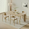 Modern Wooden Dining Table And Chairs Set With Rug And Indoor Plant Decor