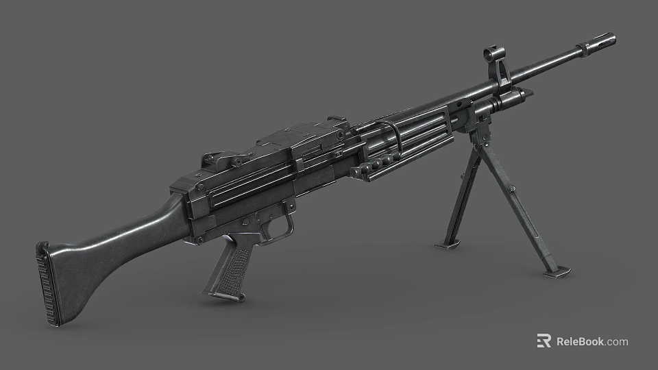 Vintage Military Machine Gun With Tripod Stand And Metal Barrel Structure 3d model 