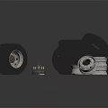 Various Car Tires Stacked And Individual With Shiny Wheel Rims On Dark Reflective Surface