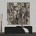 Modern Interior Decor With Abstract Wall Art Black Console Table And Floor Lamp 3d model