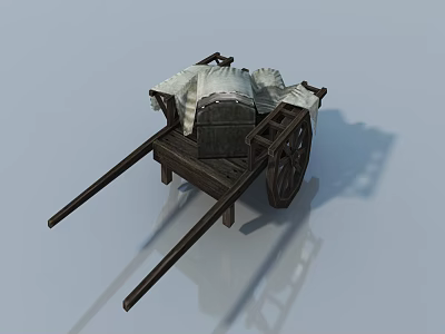 Ancient Wooden Wheelbarrow With Cloth Covering And Wooden Box Structure 3d model