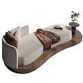 Elegant Cream Fabric Chaise Lounge With Plush Pillows Cozy Throw Blanket And Wooden Side Table