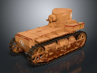 Vintage Rusty Brown Military Tank With Tracks And Turret Design 3d model