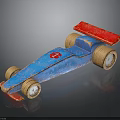 Handmade Blue Toy Car With Red Spoiler Decorative Logo And Wheels