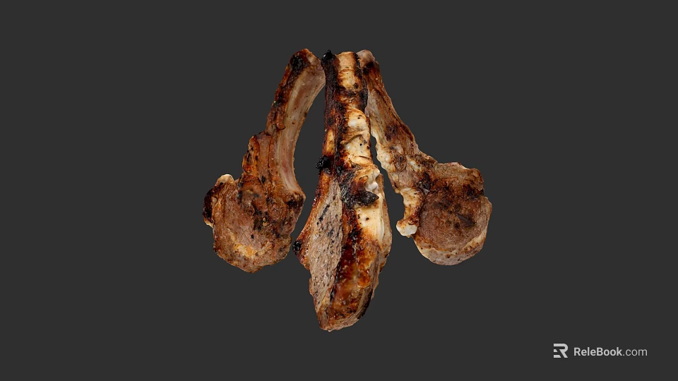 Tender Juicy Grilled Lamb Chops With Charred Surface And Seasoning 3d model 