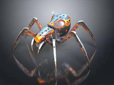 Futuristic Mechanical Spider Design With Metallic Legs And Detailed Components 3d model