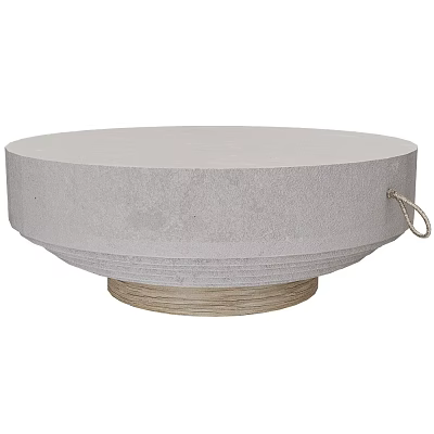 Round Coffee Table With Gray Surface And Natural Wooden Base Metal Ring Handle 3d model
