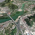Aerial View Planning with Mountains River Bridges and Road Networks in Urban Development Layout