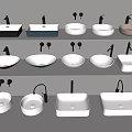 Collection Of Stylish Modern Washbasins With Various Shapes Colors And Faucets