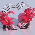 Stylish Decorative Arrangement With Metal Heart Shaped Frames Red Ferns Pink Spheres And Black Pots
