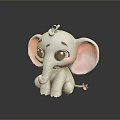 Adorable Gray Elephant Toy With Big Pink Ears Large Eyes And Cute Tail Decoration
