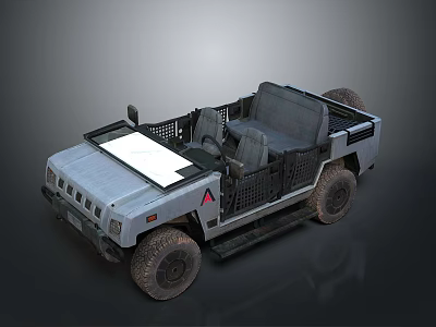 Gray Open Top Military Vehicle With Seats Off Road Wheels And Cage Structure 3d model