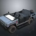 Gray Open Top Military Vehicle With Seats Off Road Wheels And Cage Structure
