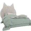 Adorable Kids Bed Featuring Cat Ear Headboard Beige Frame Light Green Bedding And Striped Pillows