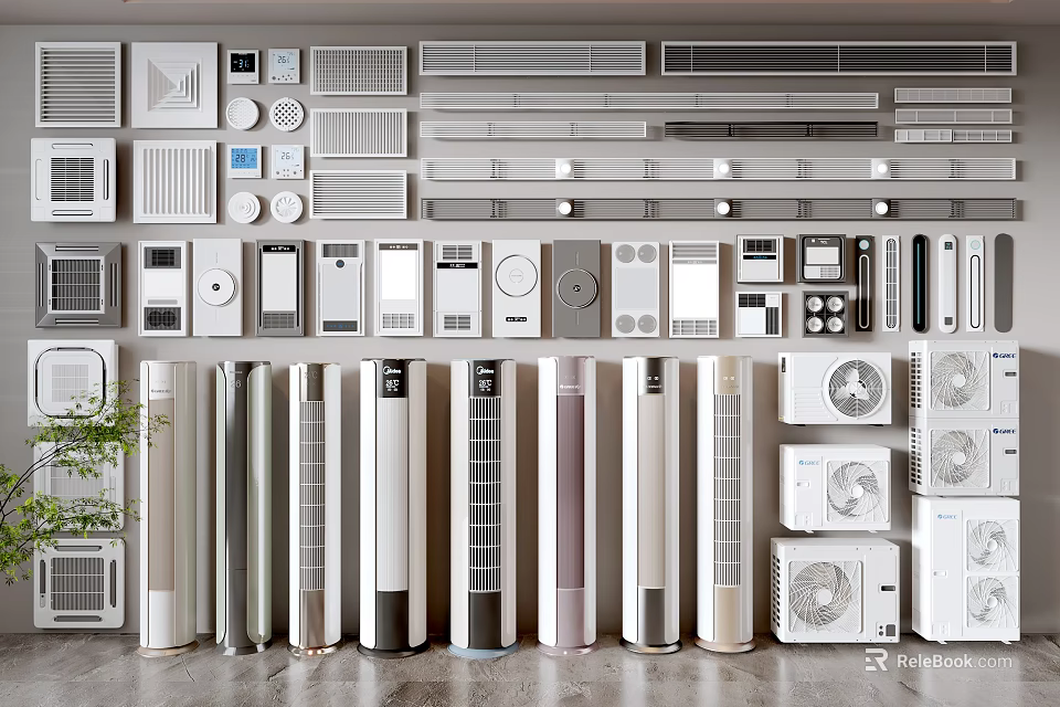 Various Types Of Air Conditioners And Fans On Display In Showroom 3d model 