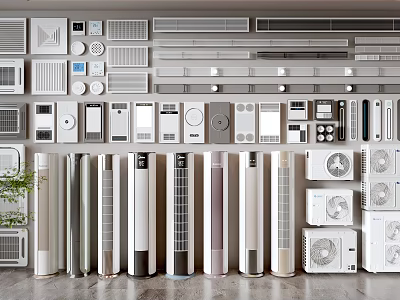 Various Types Of Air Conditioners And Fans On Display In Showroom 3d model