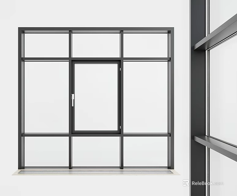 Sleek Modern Casement Window Featuring Black Metal Frame And Transparent Glass Panels 3d model 