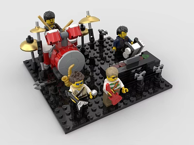 Building Blocks Band Figure Set With Drummer Guitarist Keyboardist And Musical Instruments 3d model