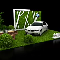 All New White BMW Car Display With Green Plant Wall Trees And Shrubs