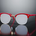 Red Half Frame Eyeglasses With White Lenses On Black Surface Reflection 3d model