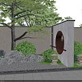 Tranquil Courtyard Garden With Stone Pathway Green Plants Water Feature And Wooden Pergola