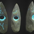 Grayish Green Stone With Central Hole And Blue Glow Inside Surface Veins On Black Background