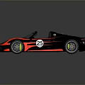 Black High Performance Convertible Car With Red Stripes And Race Number 25
