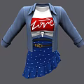 Trendy Clothing With Blue Denim Jacket White Love Print T-shirt Blue Polka Dot Ruffled Skirt