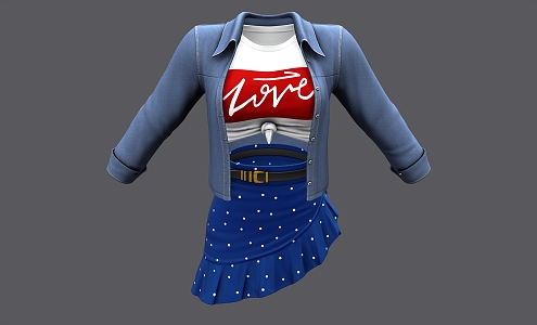 Denim Coat Skirt suit Clothes Coat Skirt Long Sleeve 3d model