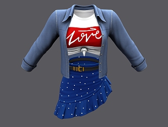 Denim Coat Skirt suit Clothes Coat Skirt Long Sleeve 3d model