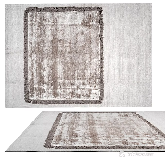 Square Distressed Patterned Area Rug With Fringe And Neutral Tones 3d model