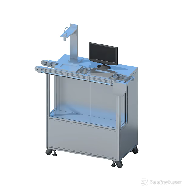 Mobile Industrial Equipment With Metal Frame Monitor Scanning Device Worktop And Storage Cabinet 3d model 