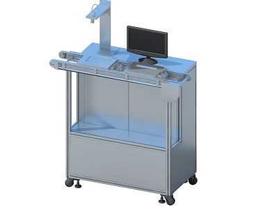 Mobile Industrial Equipment With Metal Frame Monitor Scanning Device Worktop And Storage Cabinet 3d model
