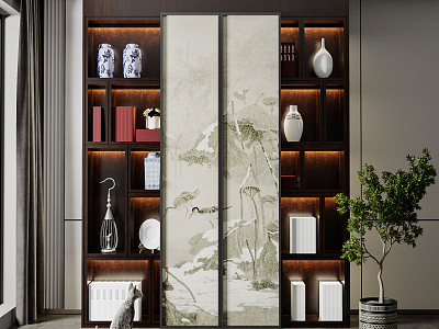 New Chinese Bookcase with Sliding Door model