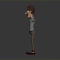 3D Cartoon Character With Glasses Beard Open Arms Gray Shirt And Brown Pants