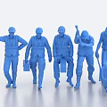Group of Construction Workers in Safety Helmets with Tools and Wheelbarrow