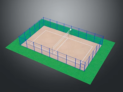 Outdoor Beach Volleyball Living Supplies With Blue Fence Green Turf And Net 3d model