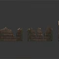 Three Dark Brown Broken Wooden Fence Sections With Weathered Edges And Green Moss