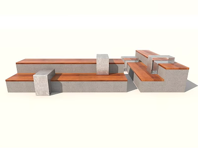 Set of Modern Garden Structures With Concrete Bases And Wooden Tops 3d model