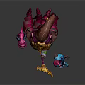 Pink Haired Character With Golden Headdress Holding Golden Staff And Purple Horned Blue Creatures