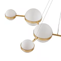 Modern Golden Chandelier with Multiple White Spherical Shades and Metal Frame