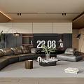 Modern Living Room Interior With Grey Leather Sofa Coffee Table Green Plant And Decorative Clock