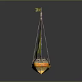 Orange Hull Sailing Boat With Green Yellow Striped Sails And Yellow Mast Flag