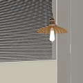 Modern Brass Pendant Light With Fluted Shade And Clear Bulb By White Wall Window Blinds